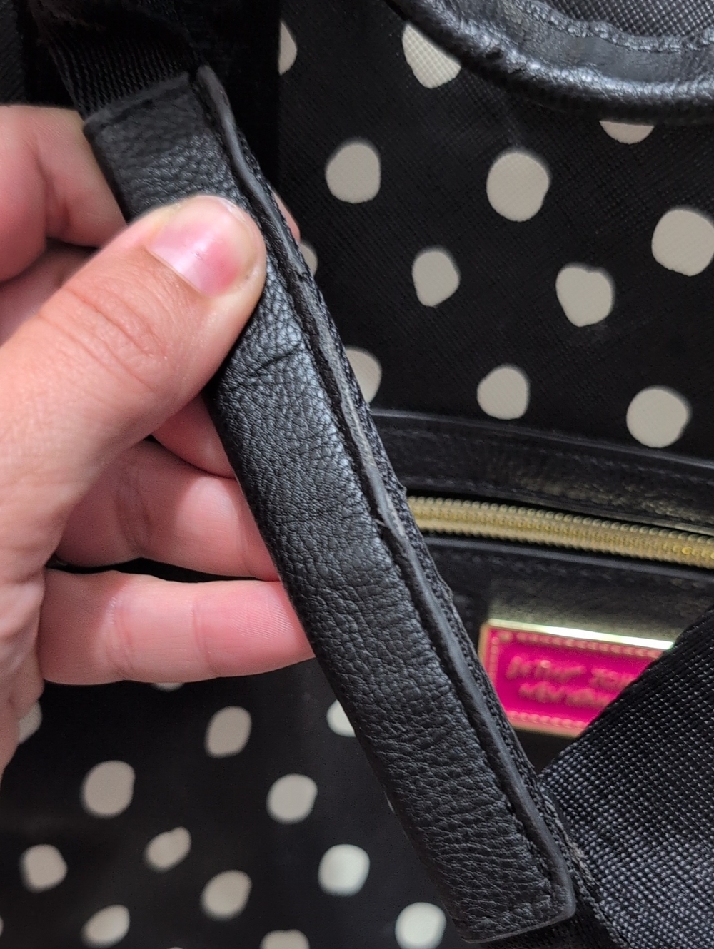 Betsey Johnson Polka Dot Weekender  Duffel Bag Faux Leather Black And White - Picture 8 of 14